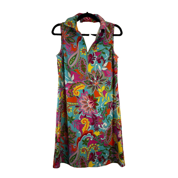 NEW Cappagallo Womens Size S Azure Hippie print Stretch Sleeveless Dress Zip D17 - Picture 1 of 7